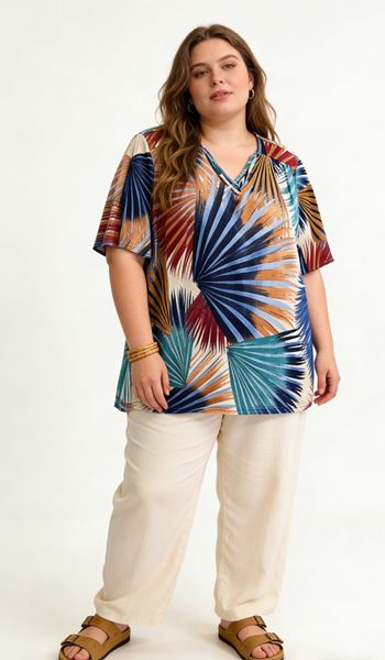 Picture of CURVY GIRL FLOWY TOP WITH CROSS OVER COLLAR